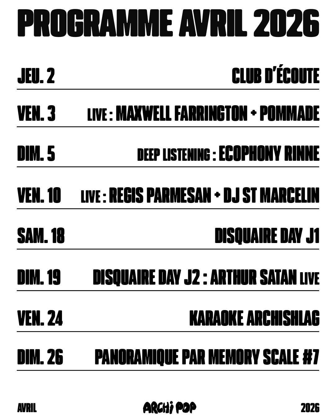 Programmation Avril 2026